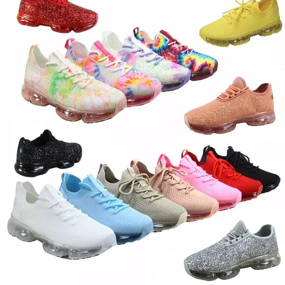 COPY - Women's Fashion Lace Up Bubble Sole Stretch Elastic Mesh Sneaker Shoes - Picture 2 of 16